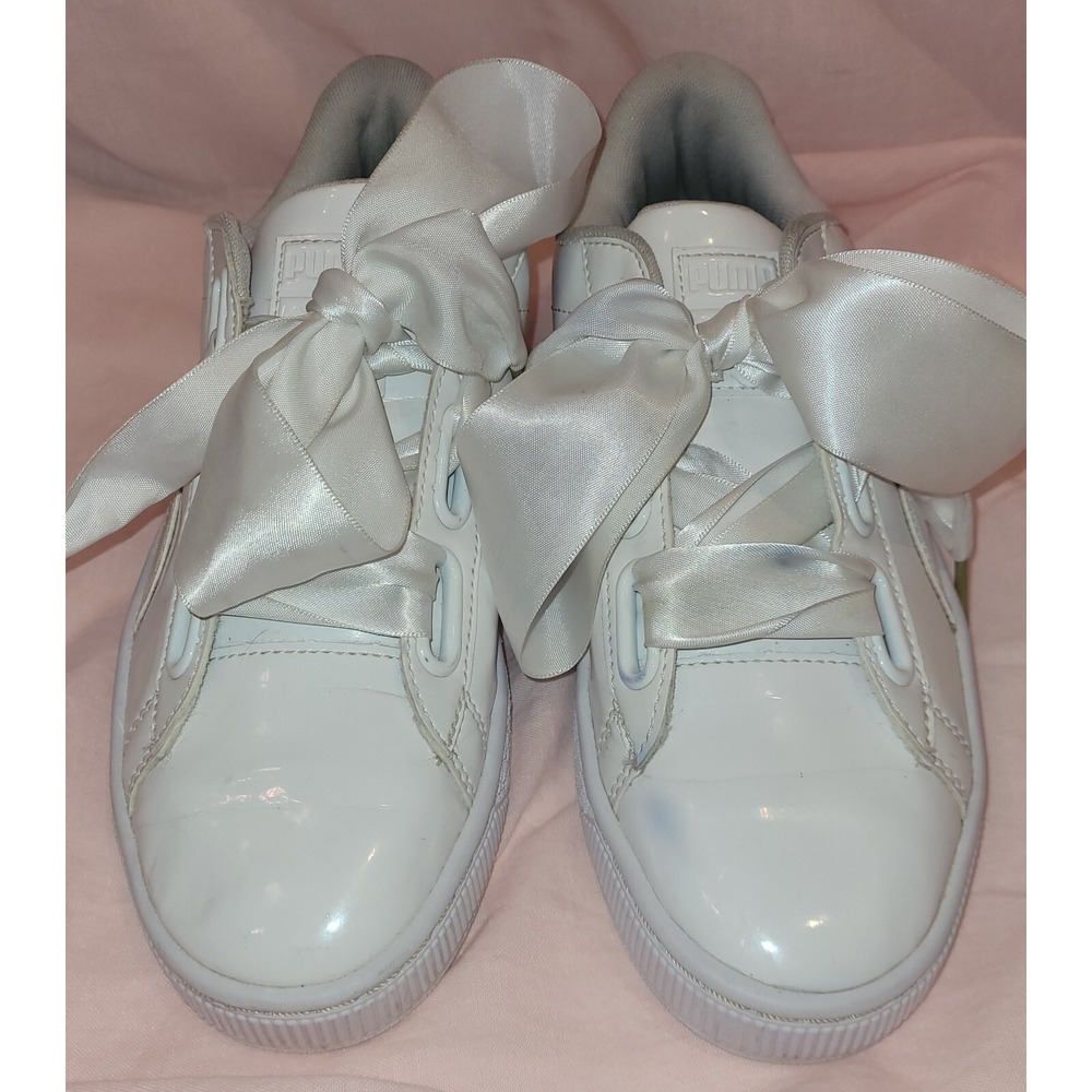 PUMA Basket Heart Patent White Woman's Sneakers Satin Ribbon Laces‎ Size 7.5 US - Picture 14 of 16
